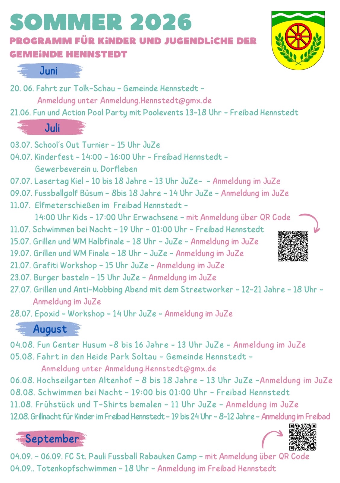 Sommerprogramm der Gemeinde Hennstedt